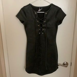 Polyester dark green mini dress